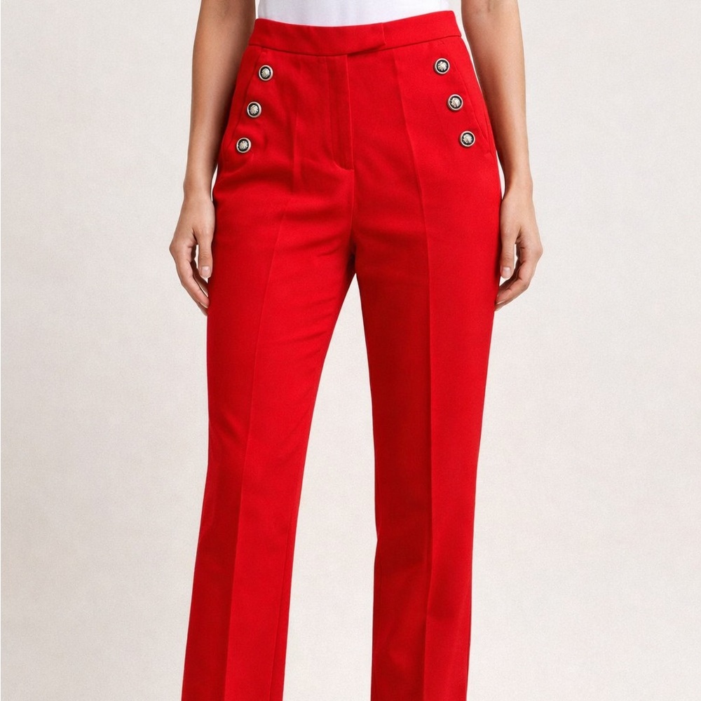Zara Red High Rise Pleated Straight Leg Trousers Small